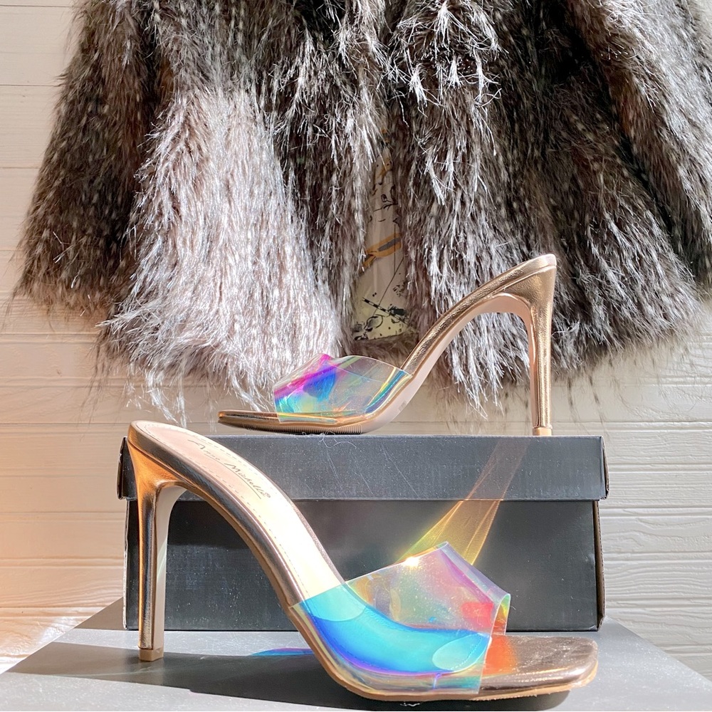 Anne Michelle | Evermore | Iridescent Vinyl Rose Gold Heels